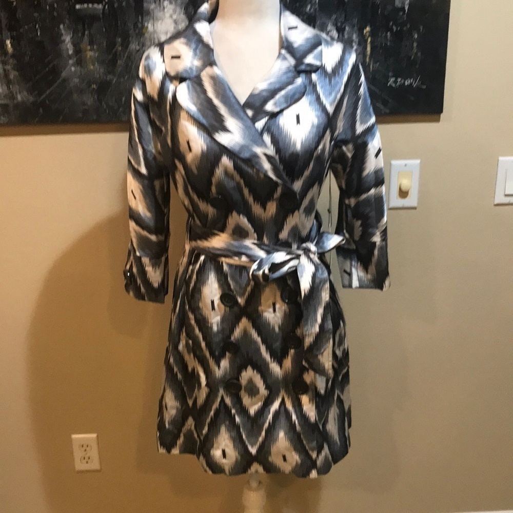 NWT VERTIGO Ikat Eye 3/4 Sleeve Double Breasted Coat Polyester/Cotton-Size M